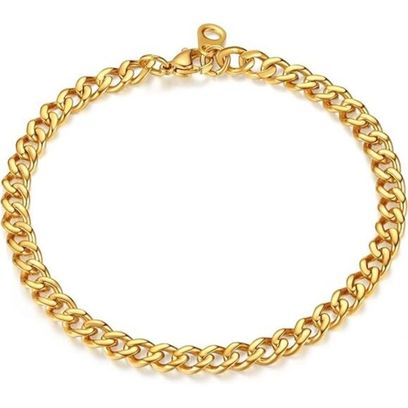 18K Gold Plated Stainless Steel Chain Bracelet  Men/Women Chunky Link 5mm Width - Picture 4 of 4